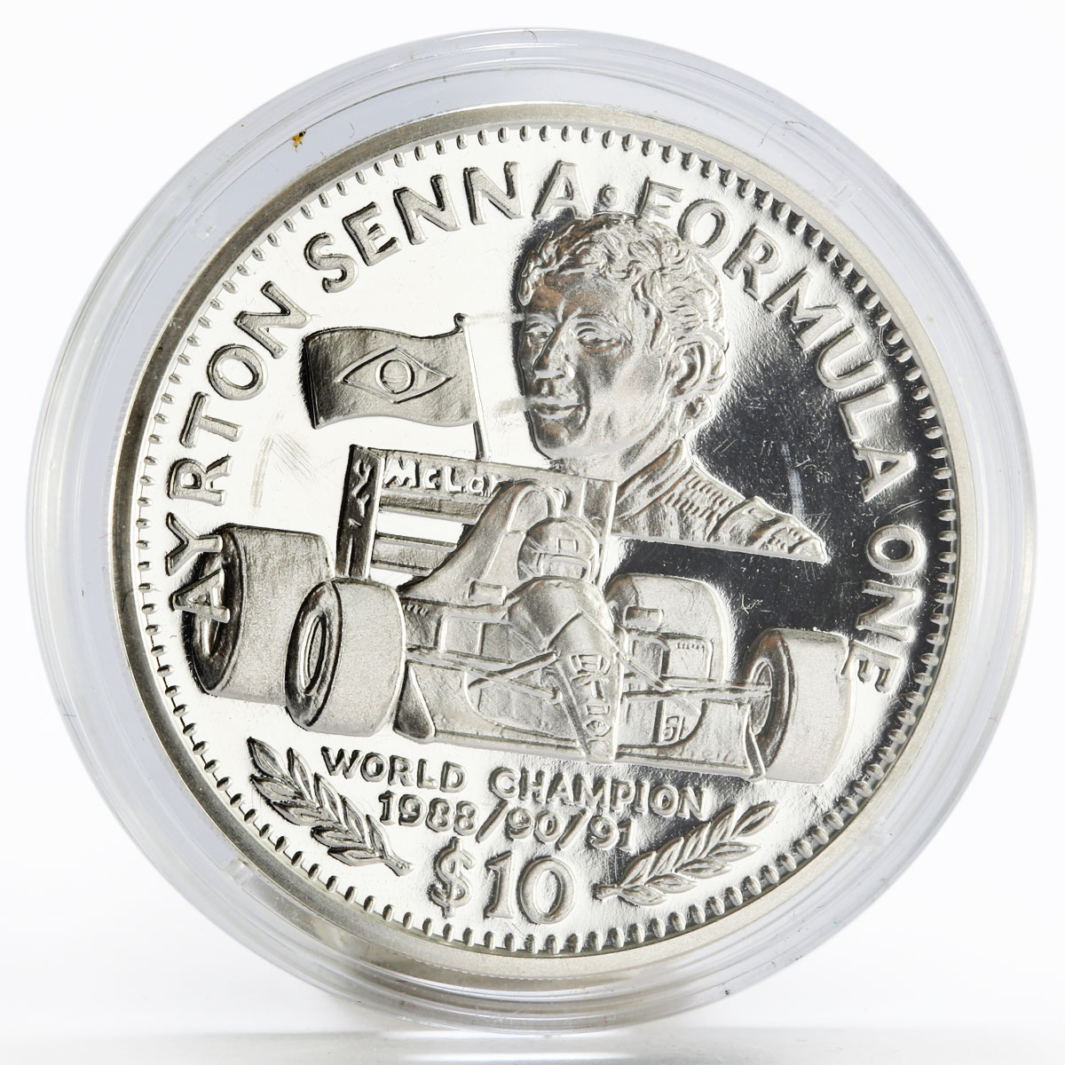 Liberia 10 dollars Formule One series Ayrton Senna proof silver coin 1992