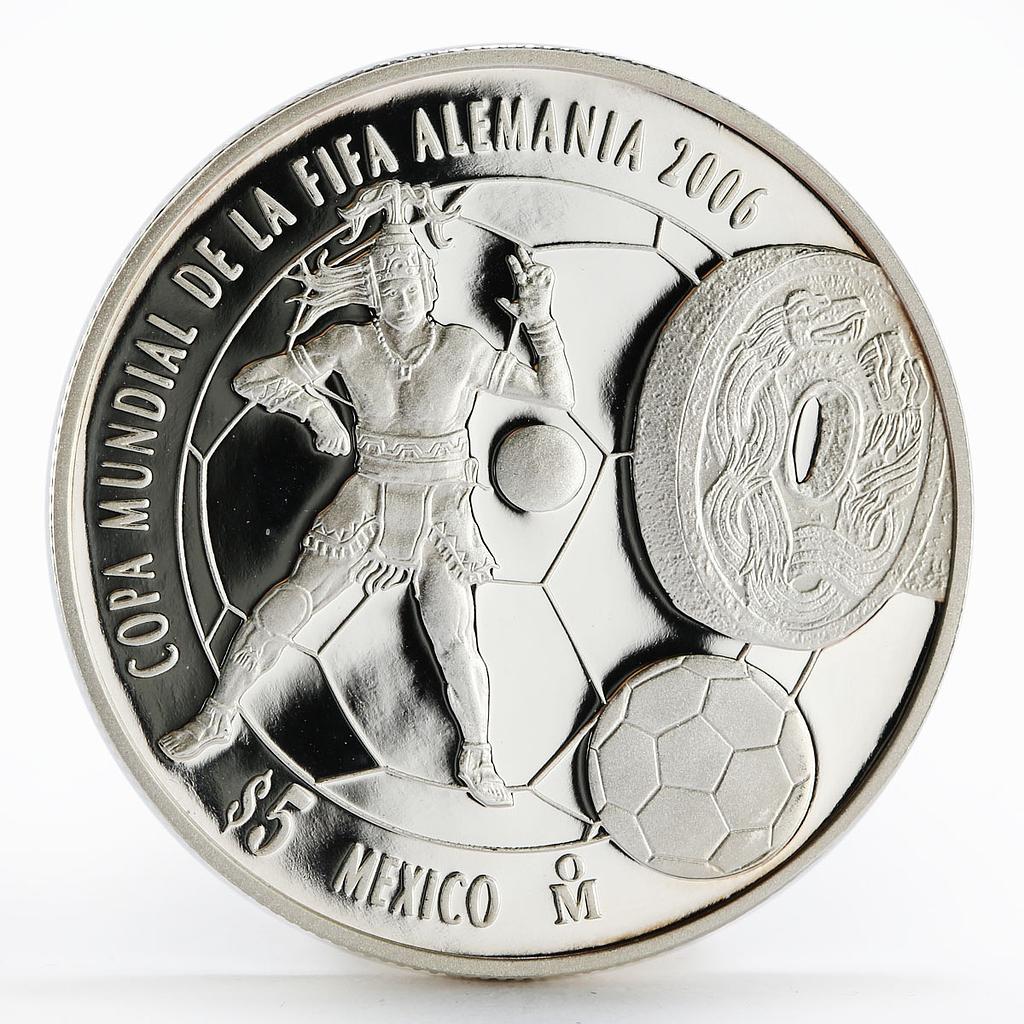 Mexico 5 pesos World Cup Soccer Games FIFA football proof silver coin 2006