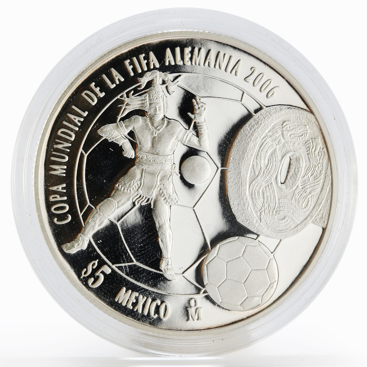 Mexico 5 pesos World Cup Soccer Games FIFA football proof silver coin 2006