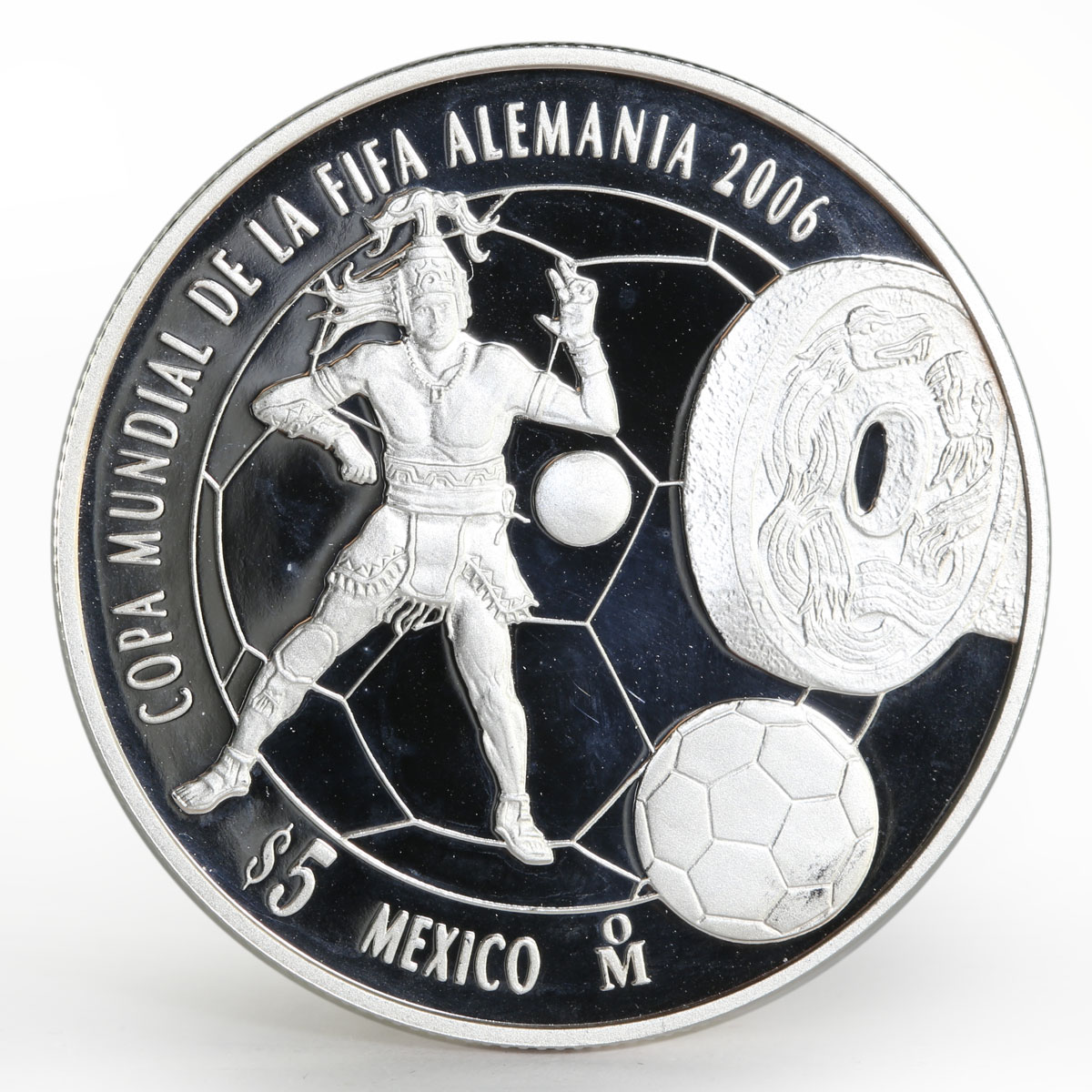 Mexico 5 pesos World Cup Soccer Games FIFA football proof silver coin 2006