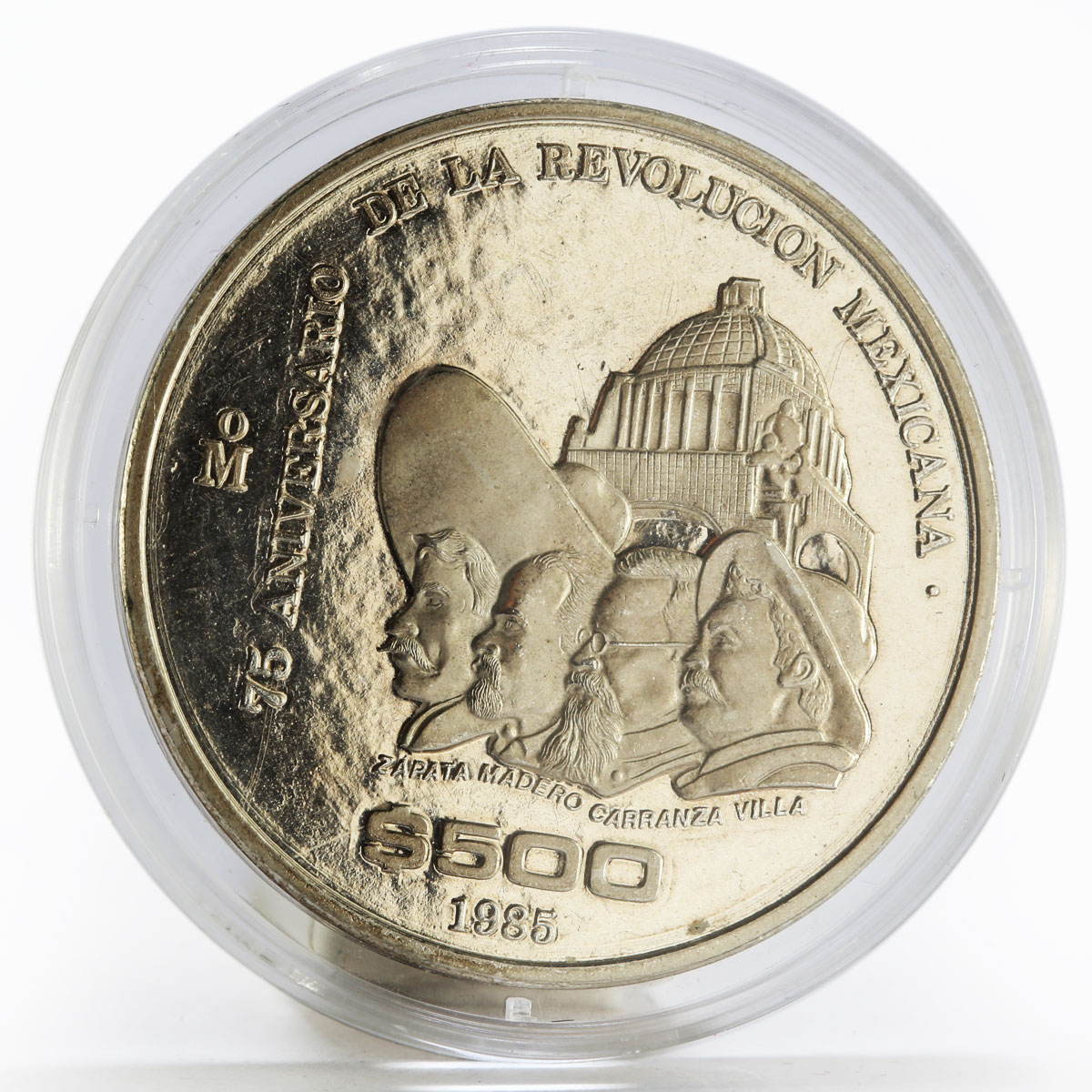 Mexico 500 pesos 75th Anniversary of 1910 Revolution proof silver coin 1985