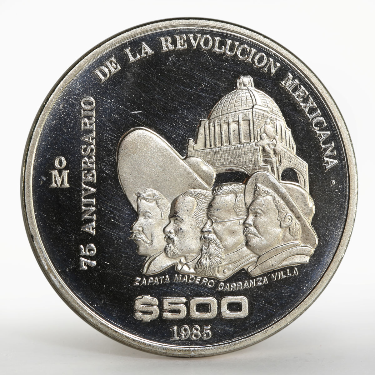 Mexico 500 pesos 75th Anniversary of 1910 Revolution proof silver coin 1985