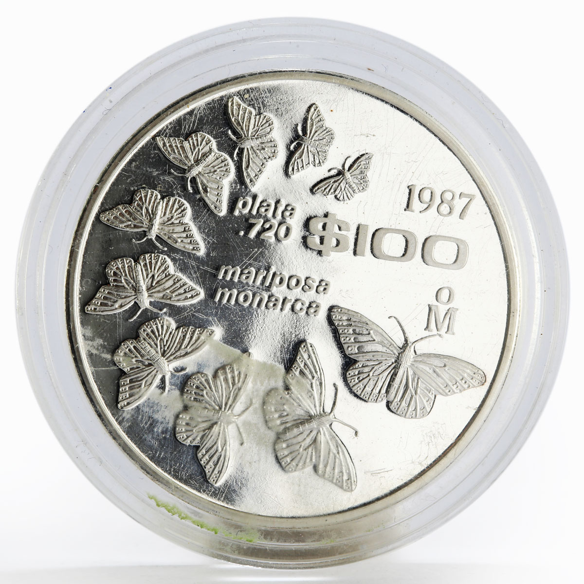 Mexico 100 pesos Monarch Butterflies Fauna proof silver coin 1987