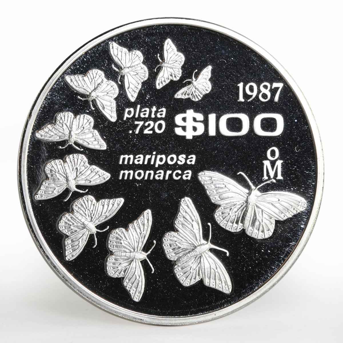 Mexico 100 pesos Monarch Butterflies Fauna proof silver coin 1987