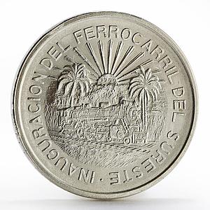 Mexico 5 pesos Opening of Southeastern Railroad Trains Railways silver coin 1950