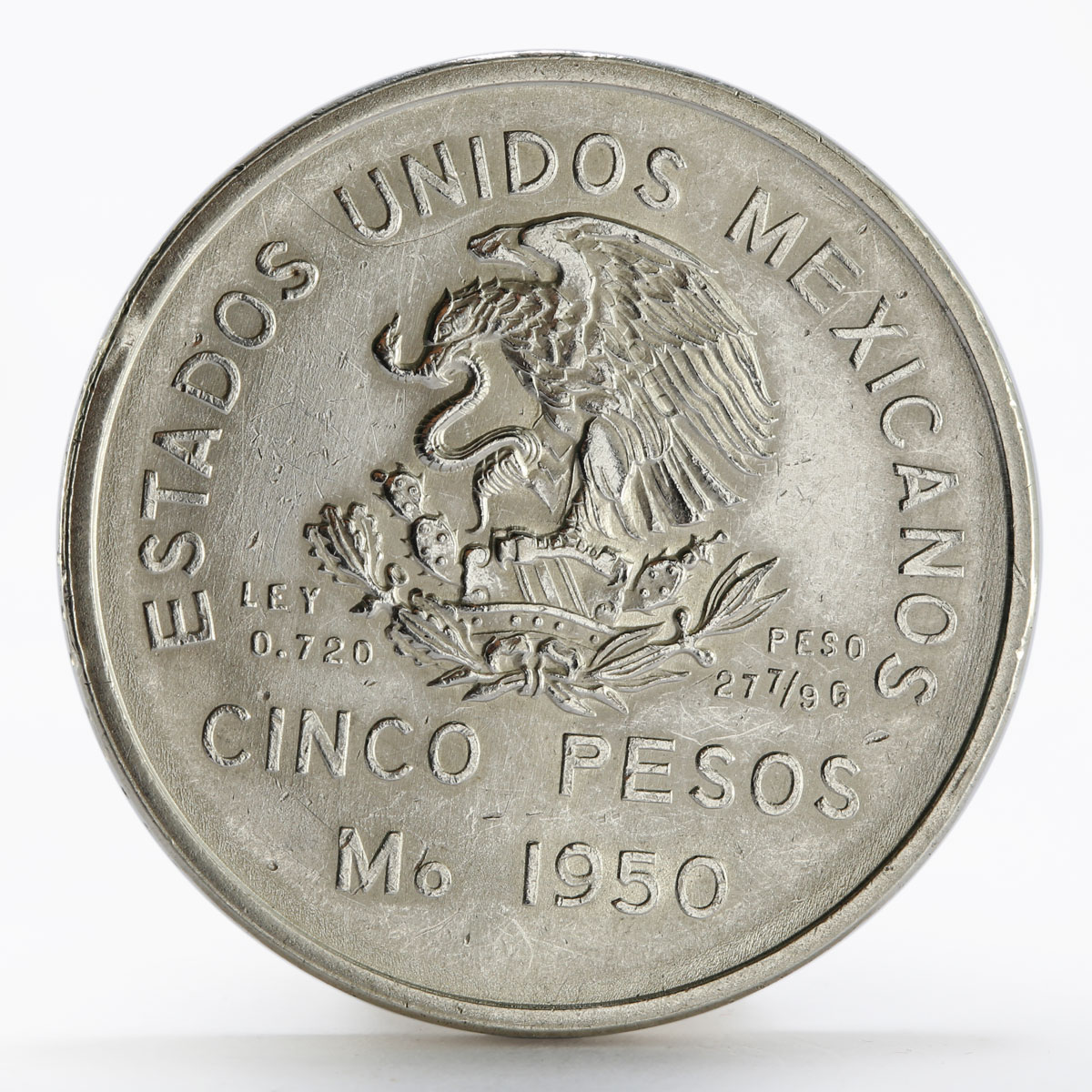 Mexico 5 pesos Opening of the Southeastern Railroad silver coin 1950