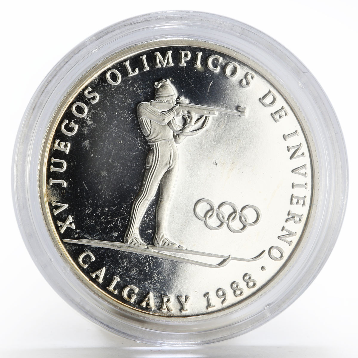 Panama 1 balboa Olympic Winter Games Calgary Biathlon proof silver coin 1988