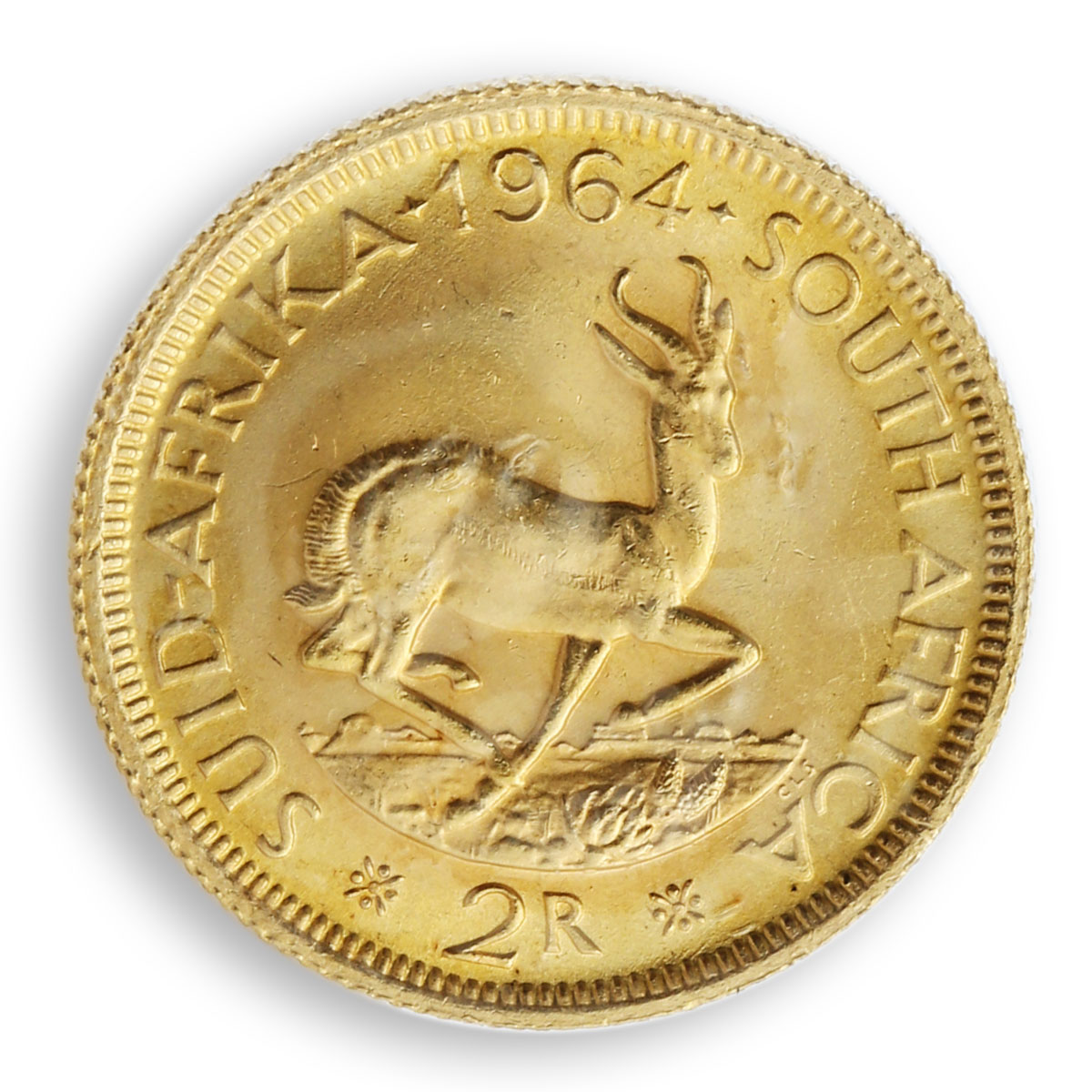 South Africa 2 rand Jan van Riebeeck Suid-Afrika Springbok gold coin 1964