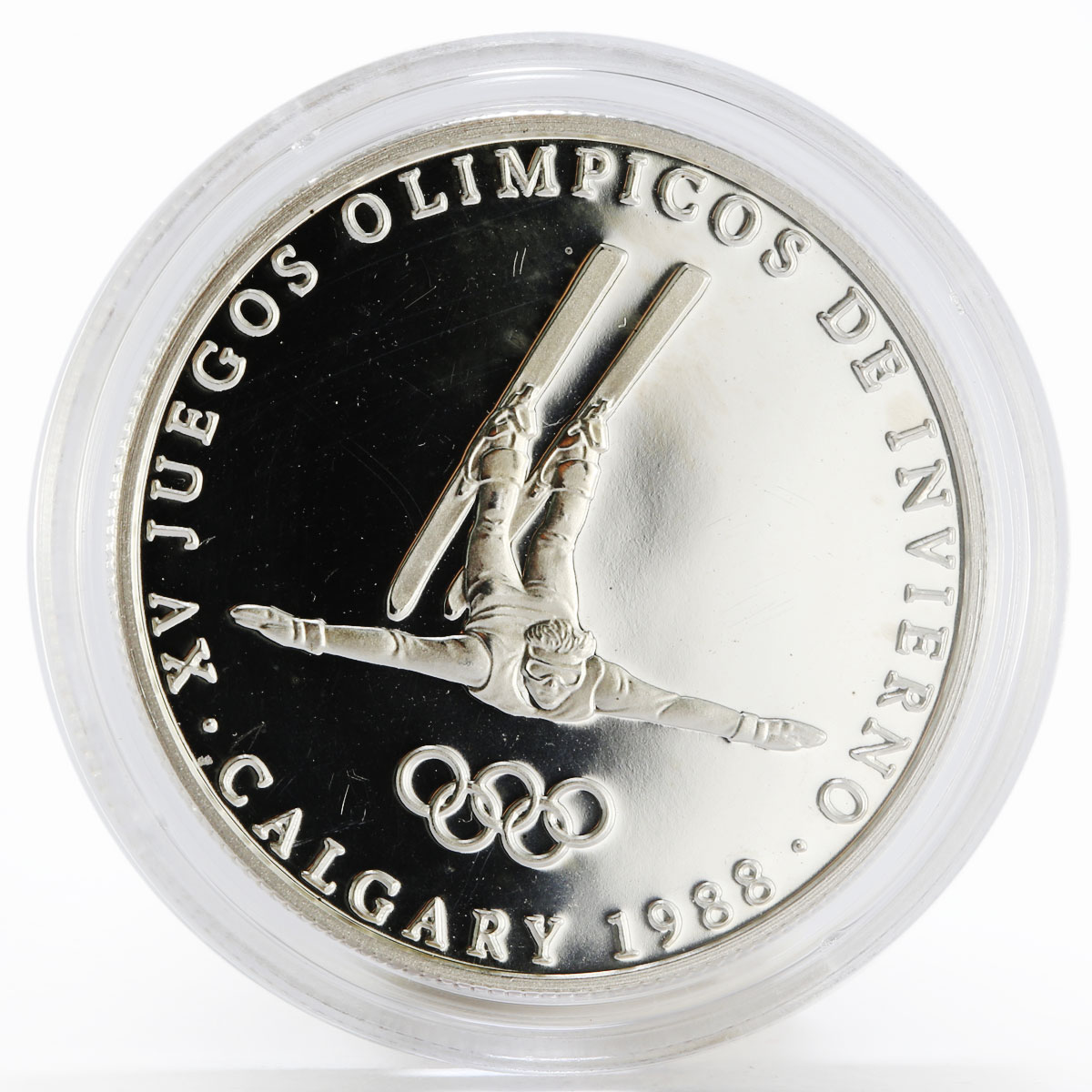 Panama 1 balboa Olympic Winter Games Calgary Freestyle Skier proof silver 1988