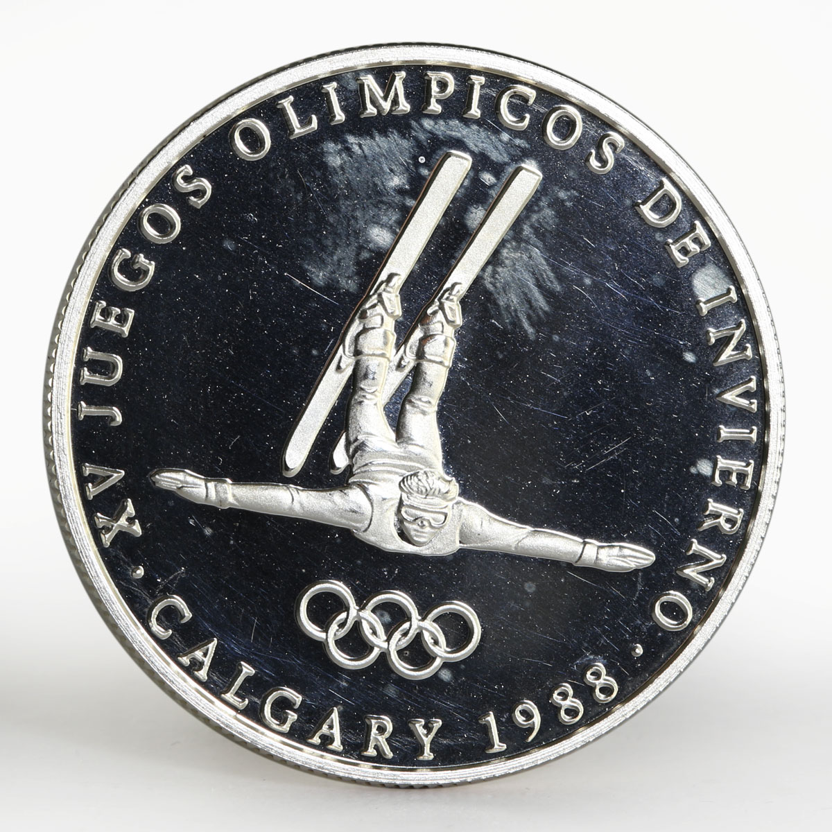 Panama 1 balboa Olympic Winter Games Calgary Freestyle Skier proof silver 1988