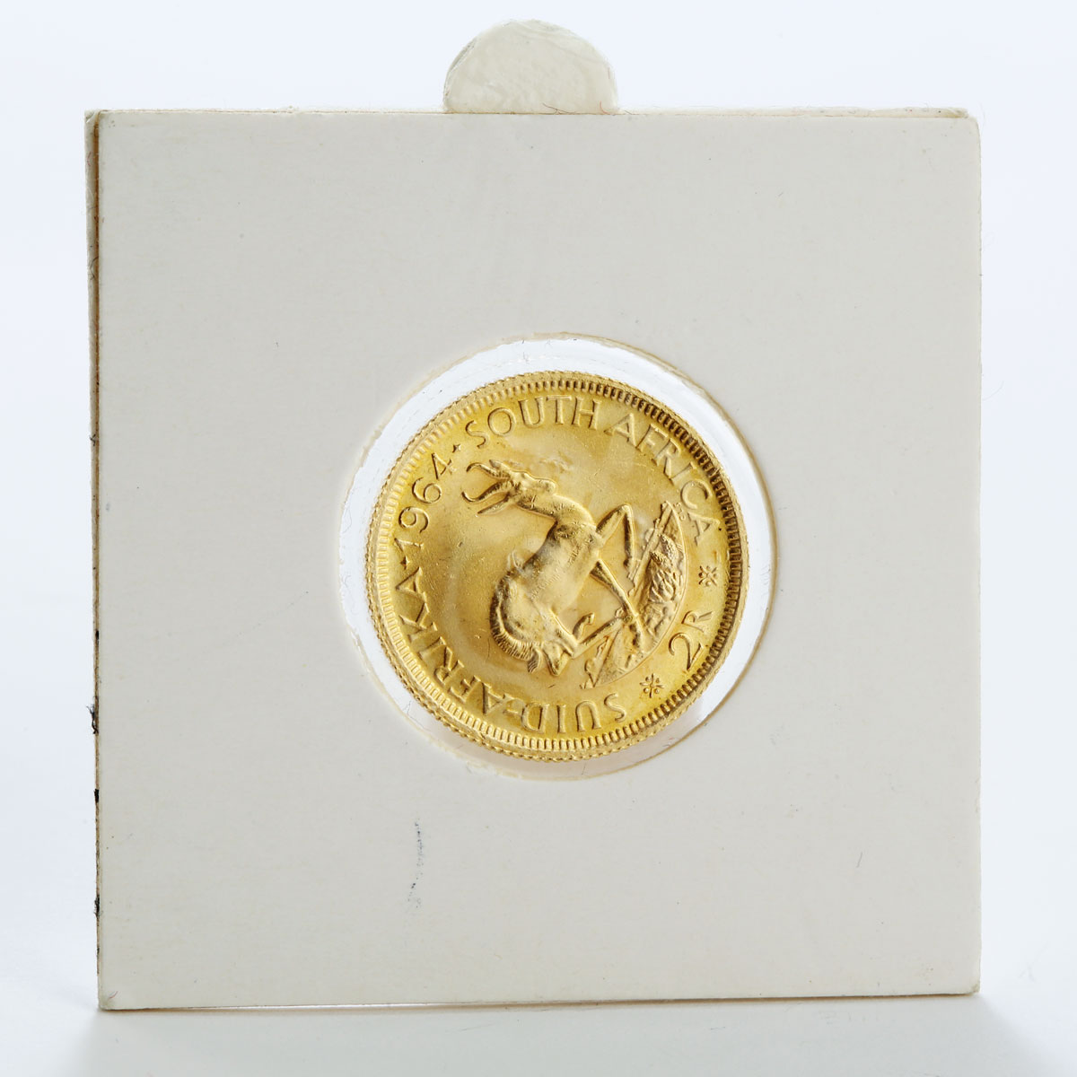South Africa 2 rand Jan van Riebeeck Suid-Afrika Springbok gold coin 1964