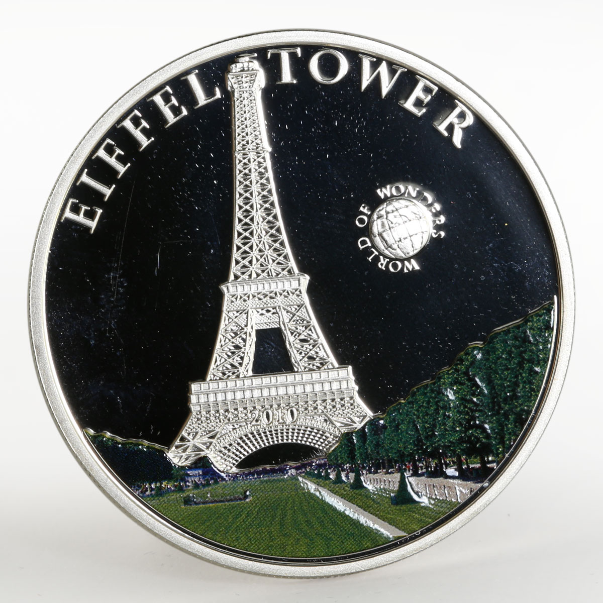 Palau 5 dollars World of Wonders Eiffeltower colored proof silver coin 2010