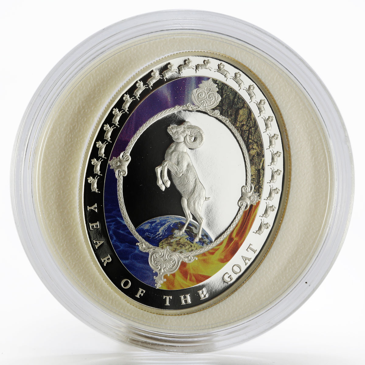 Tokelau 2 dollars Year of the Goat series Four Elements colored silver coin 2015