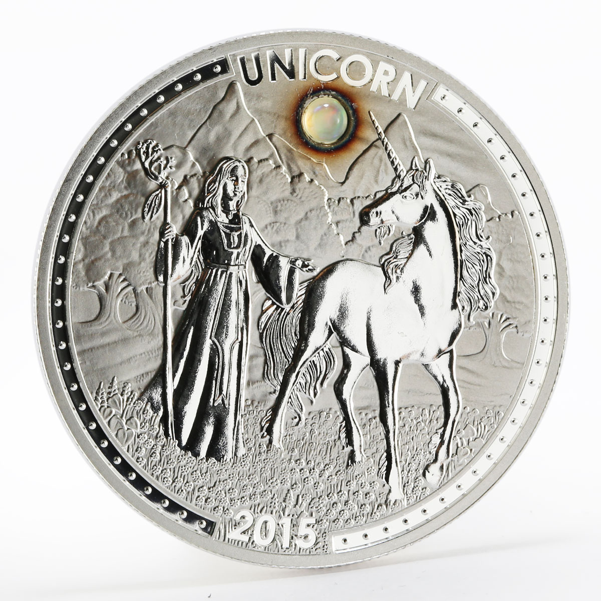 Cameroon 1000 francs Unicorn Opal Gemstone proof silver coin 2015