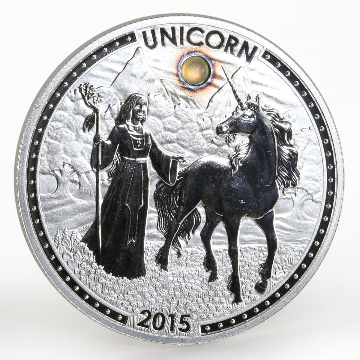 Cameroon 1000 francs Unicorn Opal Gemstone proof silver coin 2015