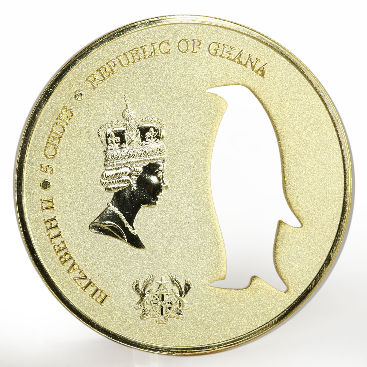 Ghana 5 cedis The King Penguin Silhouette gilded silver coin 2017