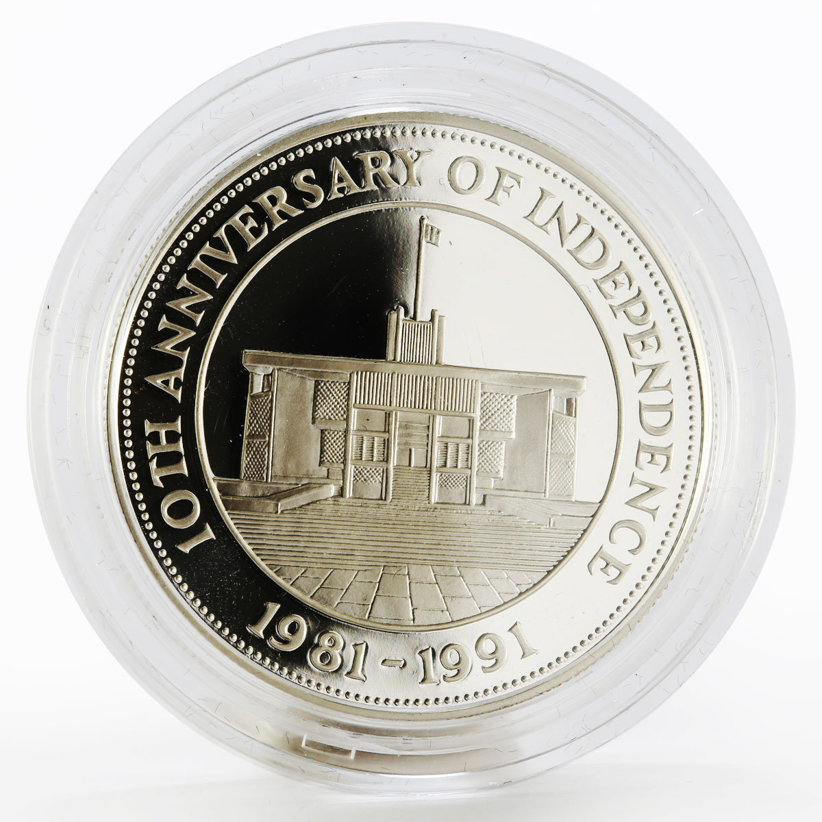 Belize 10 dollars 10th Anniversary of Independence proof silver coin 1991