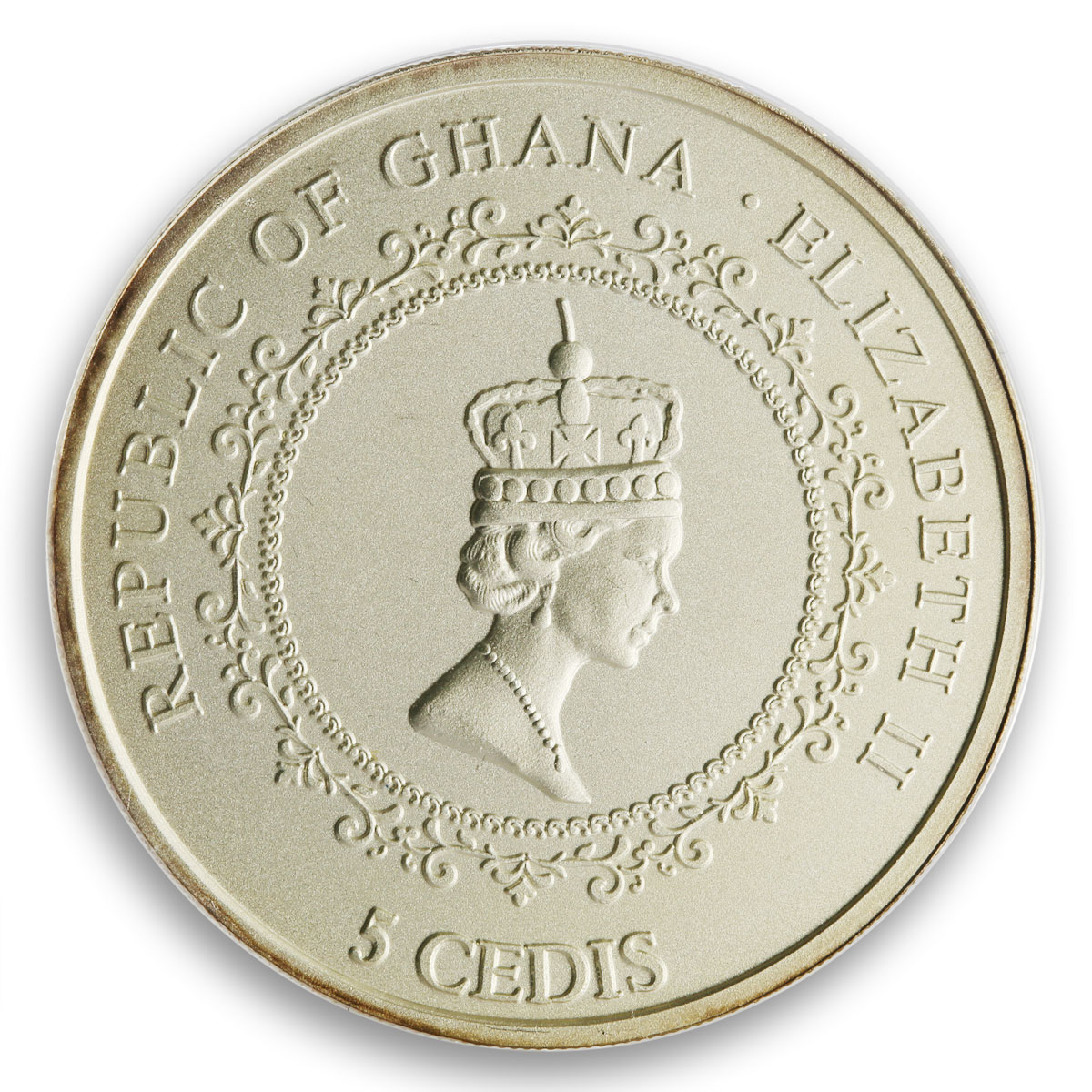 Ghana 5 cedis Rheingold colored silver coin 2019
