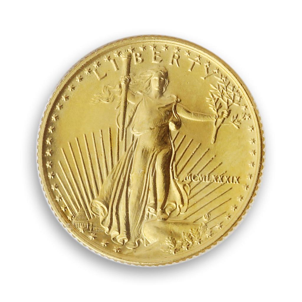 US 5 dollar Liberty In God We Trust Eagle Bullion gold coin 1/10 oz 1989