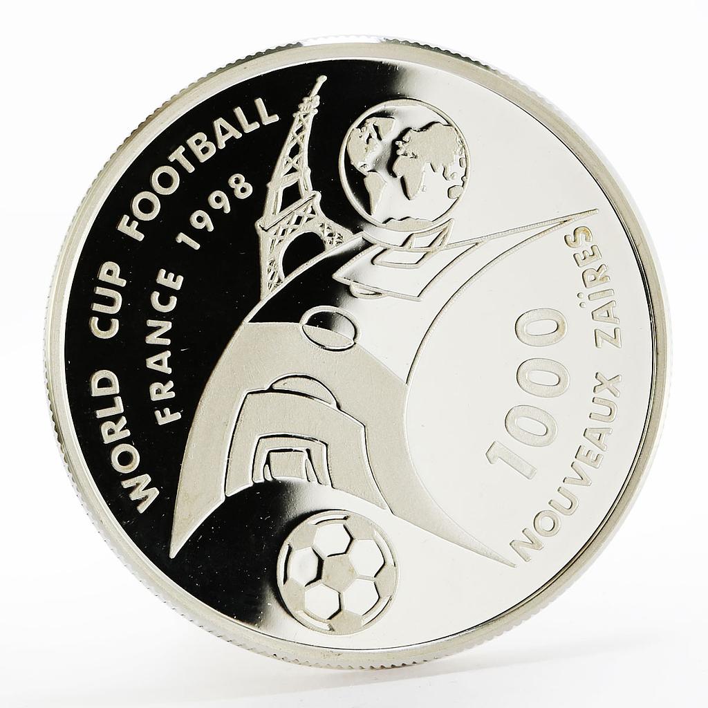 Zaire 1000 zaires Football World Cup in France proof silver coin 1997