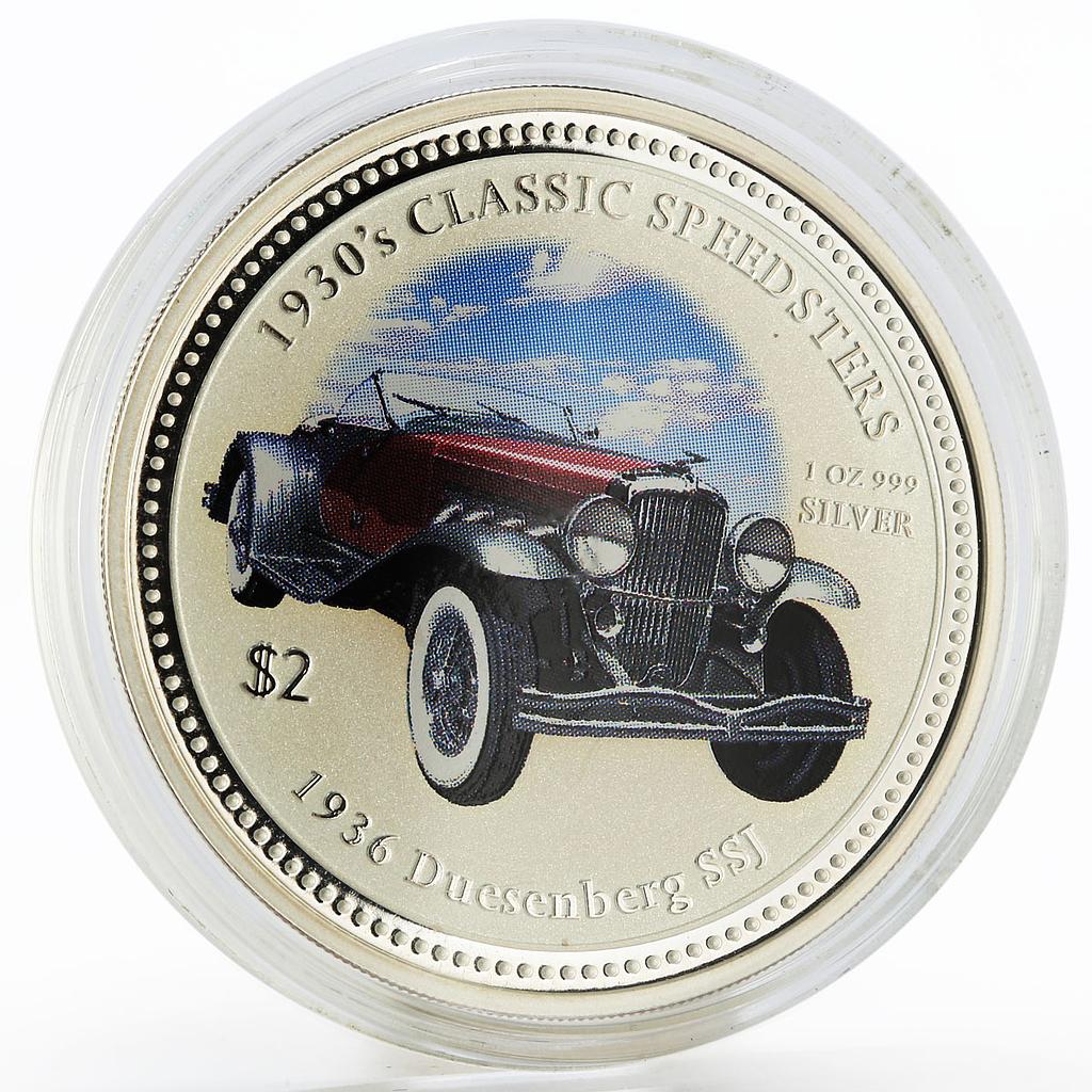 Cook Islands 2 dollars Classic Speedster Duesenberg SSJ colored silver coin 2006