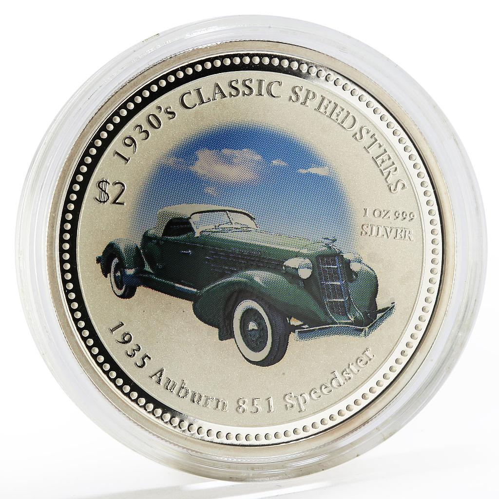 Cook Islands 2 dollars Classic Speedster Auburn 851 colored silver coin 2006