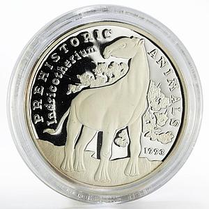 Cambodia 20 riels Prehistoric Animals series Indricotherium silver coin 1993