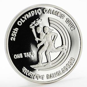 Bangladesh 1 taka 25th Olympic games Barcelona proof silver coin 1992