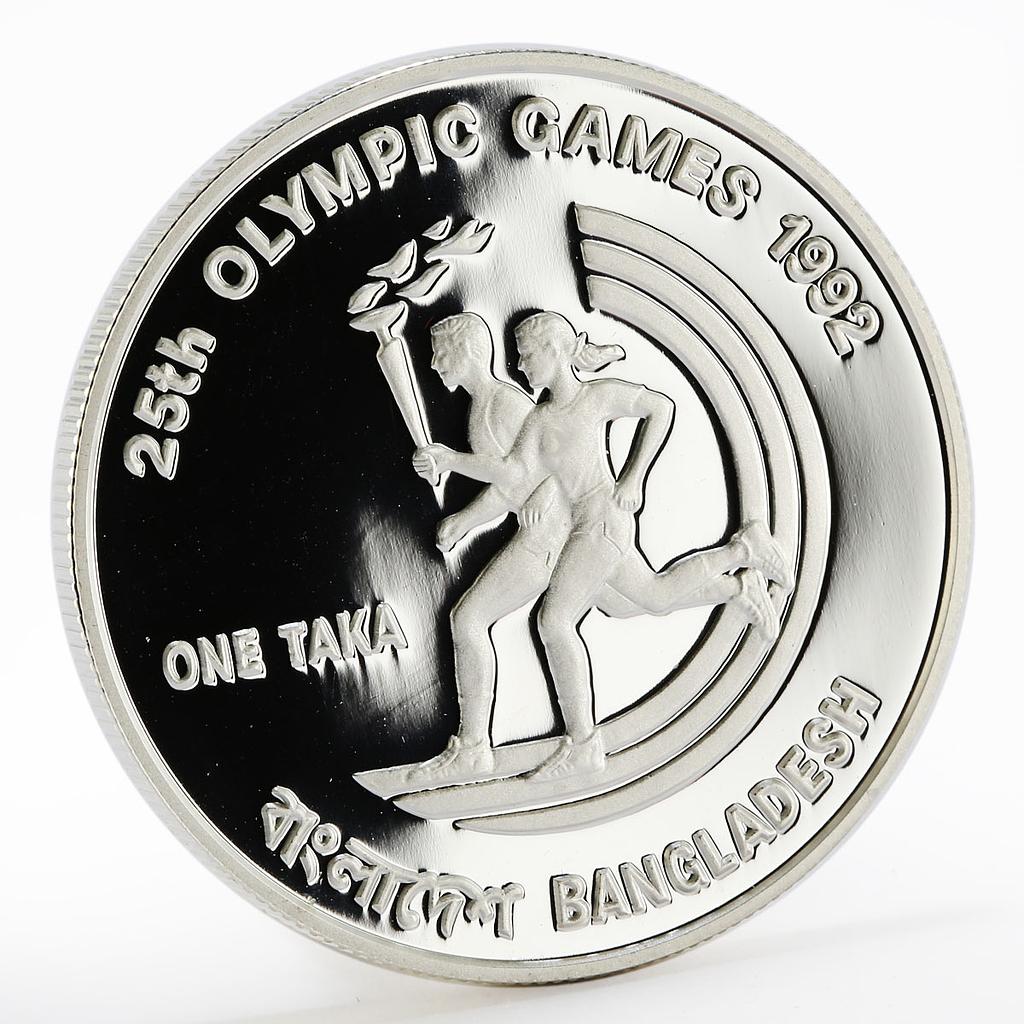 Bangladesh 1 taka 25th Olympic games Barcelona proof silver coin 1992