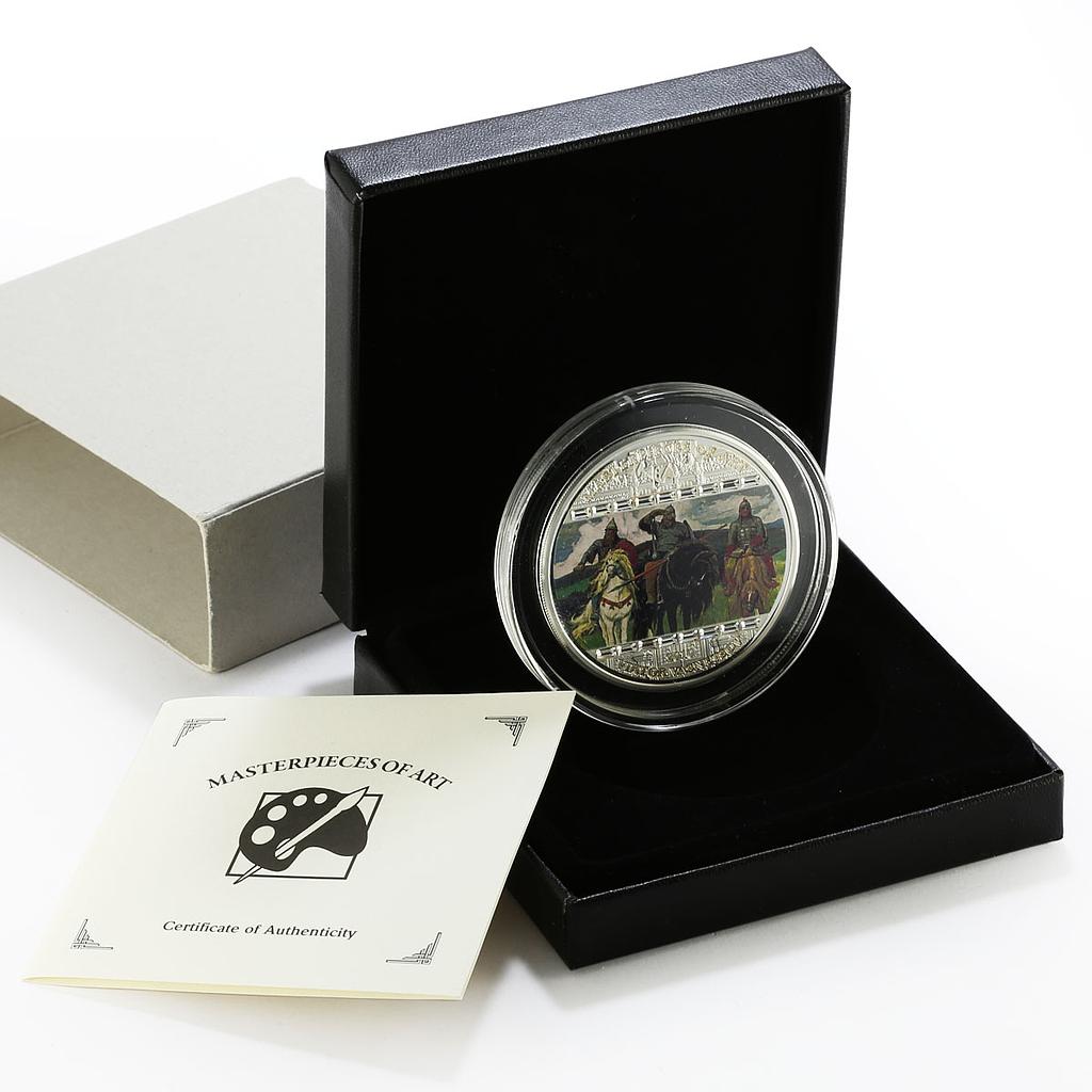 Cook Islands 20 dollars Viktor Vasnetsov Three Bogatyrs proof silver coin 2010