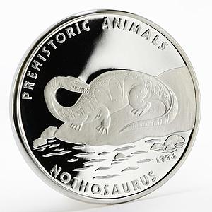 Cambodia 20 riels Prehistoric Animals series Nothosaurus proof silver coin 1994