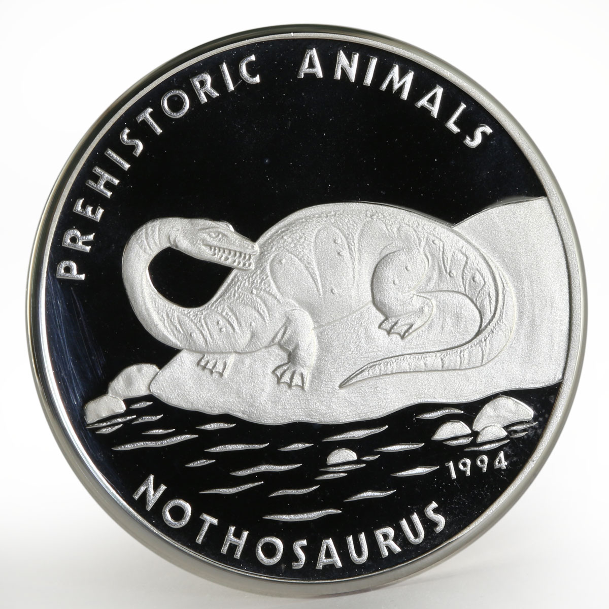 Cambodia 20 riels Prehistoric Animals series Nothosaurus proof silver coin 1994