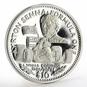 Liberia 10 dollars Formule One series Ayrton Senna proof silver coin 1992