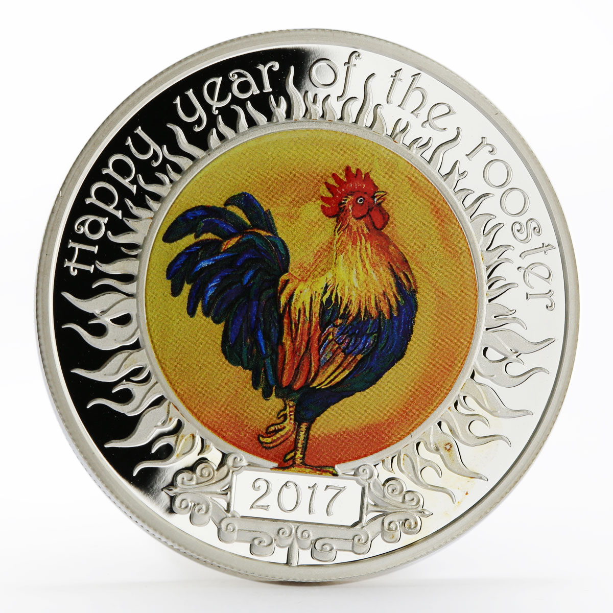 Macedonia 100 denars Lunar Calendar series Wind Spinner Rooster silver coin 2017