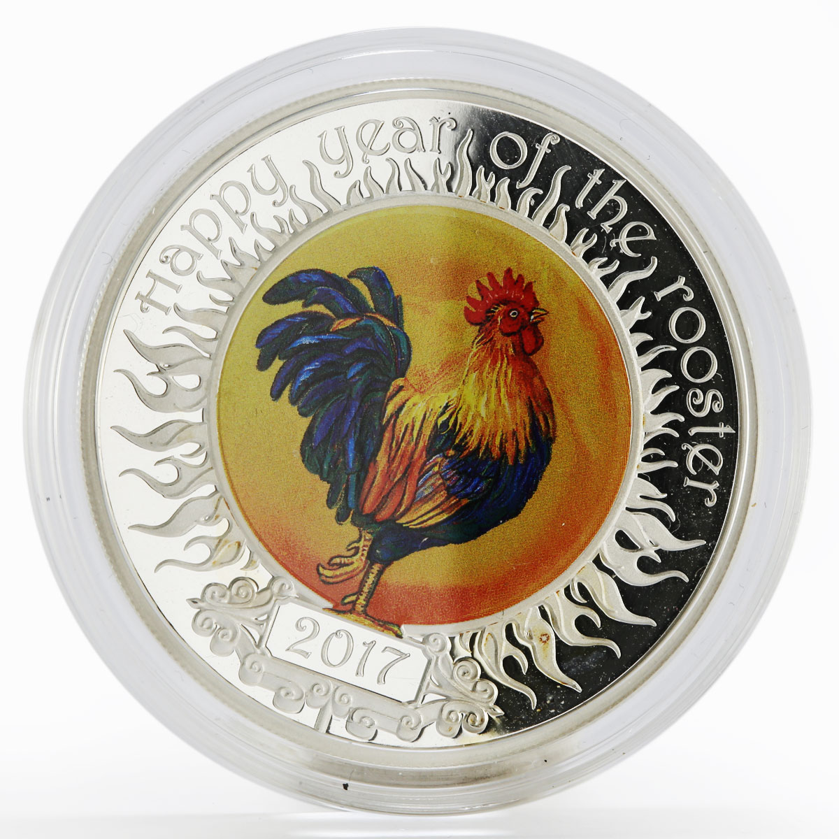 Macedonia 100 denars Lunar Calendar series Wind Spinner Rooster silver coin 2017