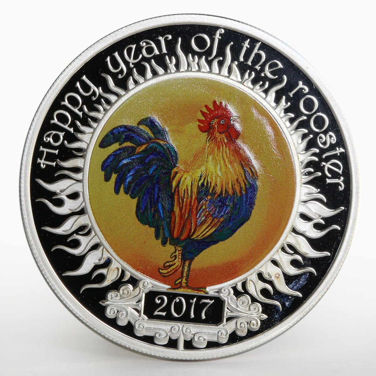 Macedonia 100 denars Lunar Calendar series Wind Spinner Rooster silver coin 2017