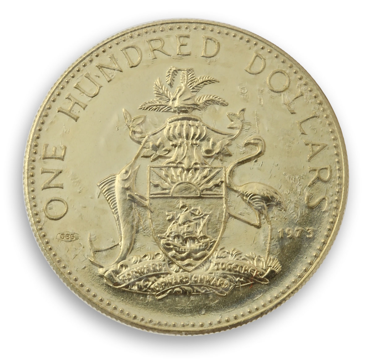 Bahamas 100 dollars Independence Day - July 10 Queen Elizabeth II gold coin 1973