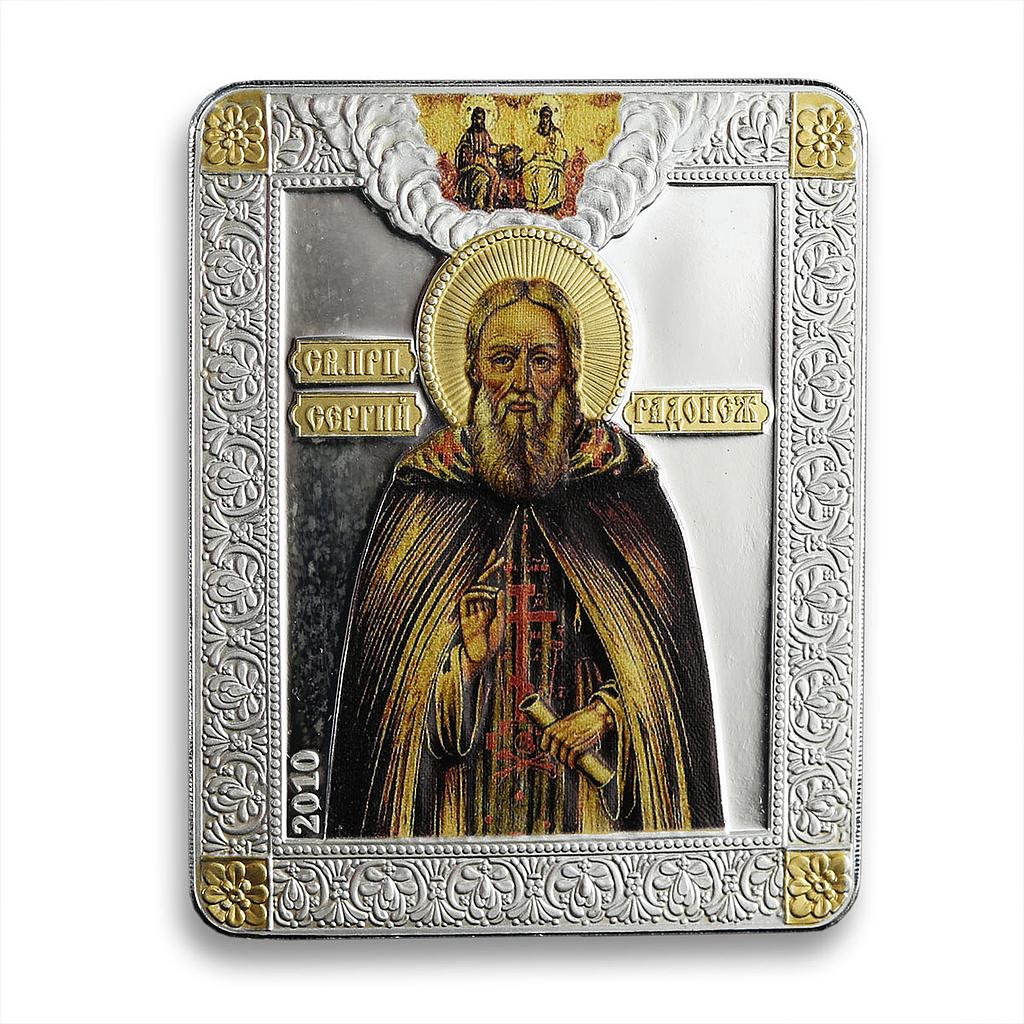 Cook Islands 5 dollars Russian Icons St. Sergius of Radonezh silver coin 2010
