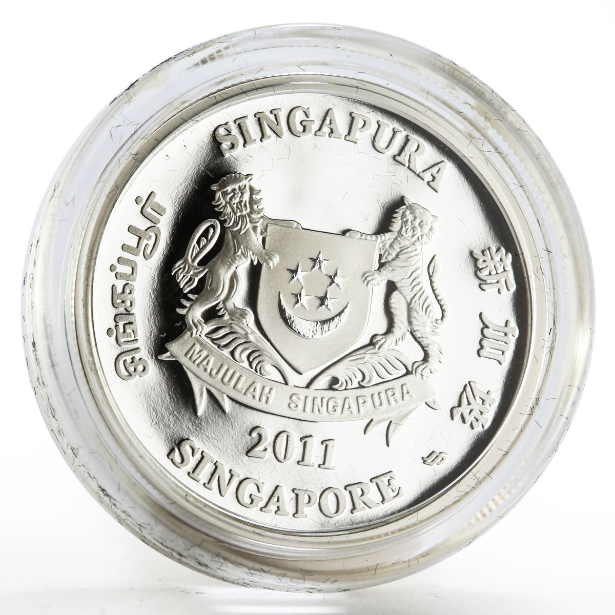 Singapore 1 dollar Aranda Majula Orchid colored proof silver coin 2011