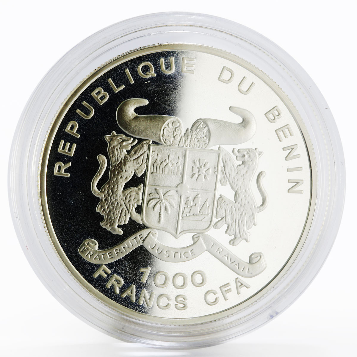 Benin 1000 francs Animals in Danger series Zebra proof silver coin 2001