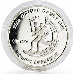 Bangladesh 1 taka 25th Olympic games Barcelona proof silver coin 1992