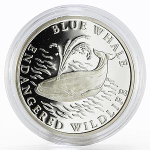 Liberia 10 dollars Endangered Wildlife series Blue Whale proof silver coin 2001