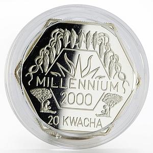 Malawi 20 kwacha Millennium Figures below Trees proof silver coin 1999