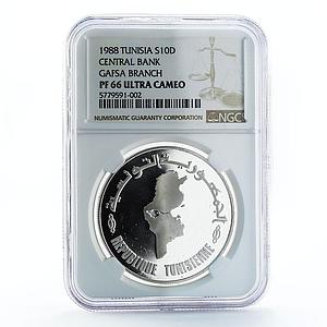 Tunisia 10 dinars 30 Anniversary of Central Bank Gafsa PF66 NGC silver coin 1988