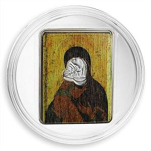Cook Islands 5 dollars Rublev Theotokos of Vladimir Wood color silver coin 2008