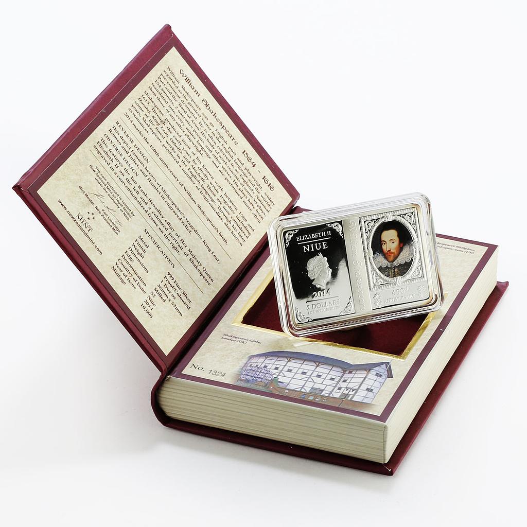 Niue 2 dollars 450 Years of William Shakespeare colored proof silver coin 2014
