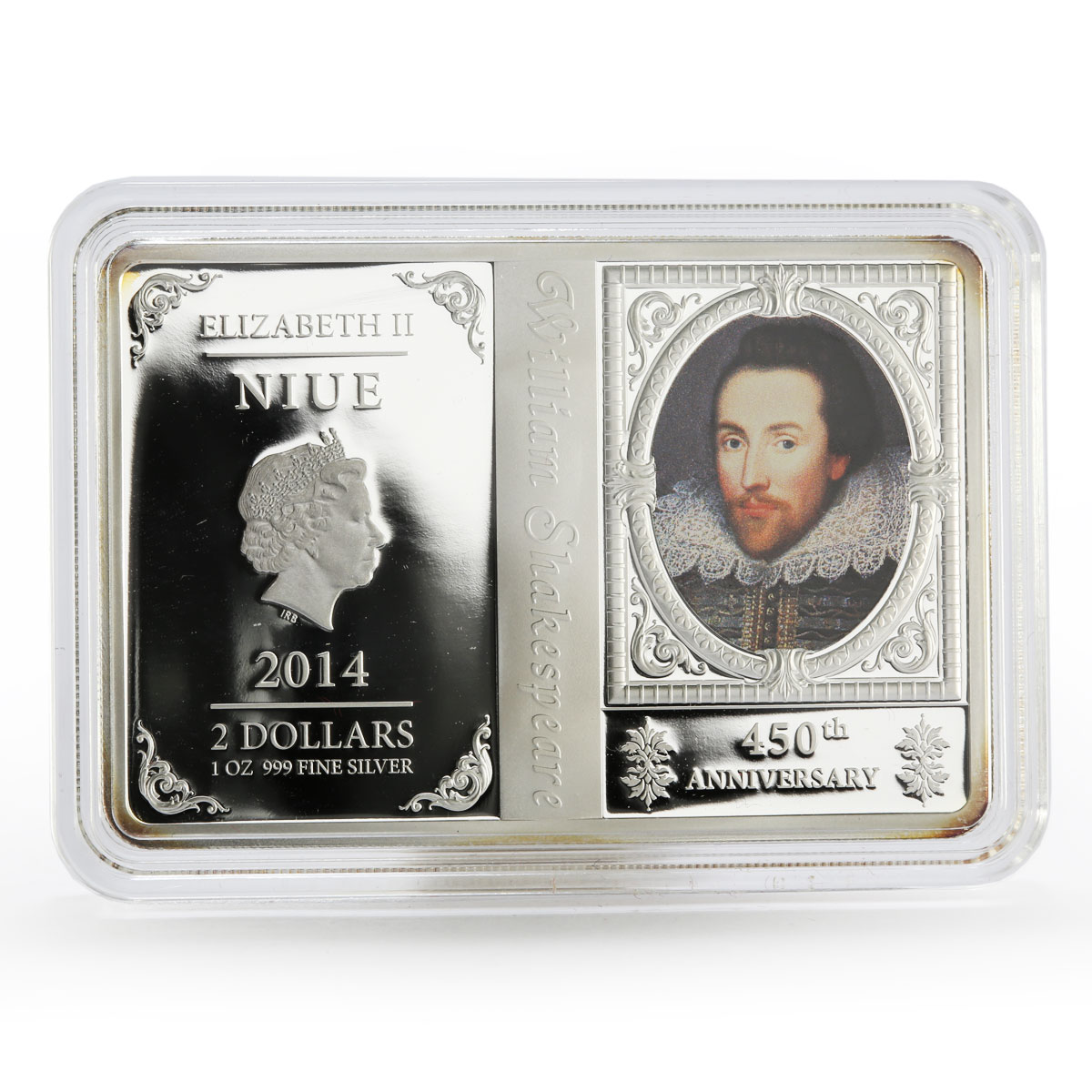 Niue 2 dollars 450 Years of William Shakespeare colored proof silver coin 2014
