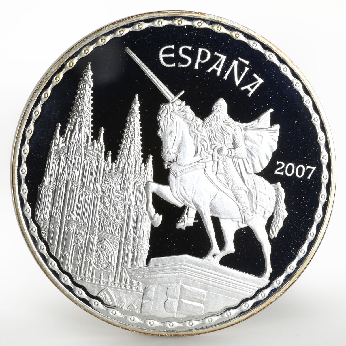 Spain 50 euro Burgos Cathedral and The Cavalier proof silver coin 2007