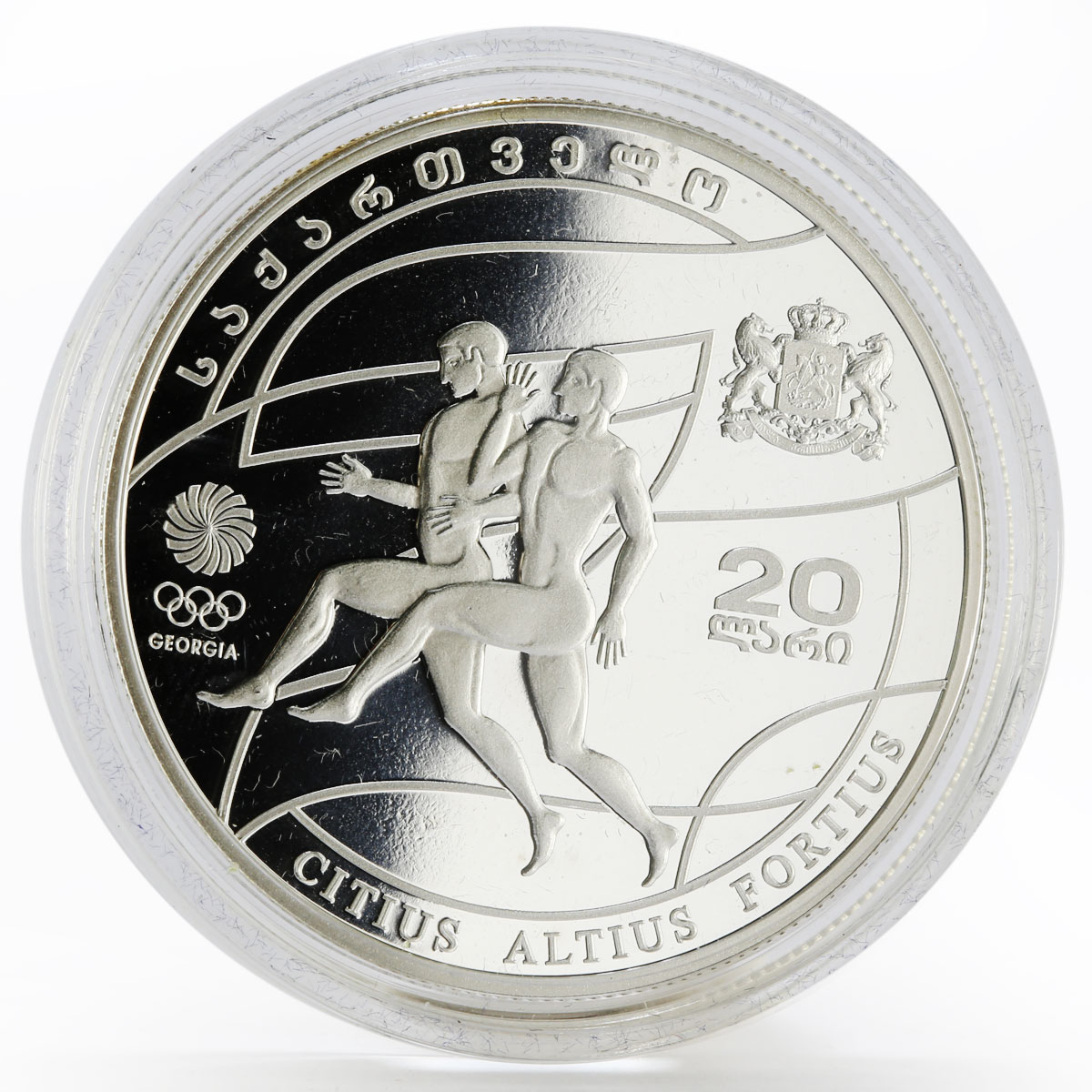 Georgia 20 lari Olympic Games series Beijing Runners proof silver coin 2008