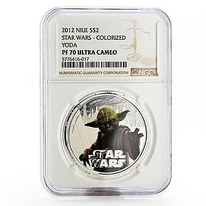 Niue 2 dollars Star Wars The Master Yoda PF-70 NGC colored silver coin 2012